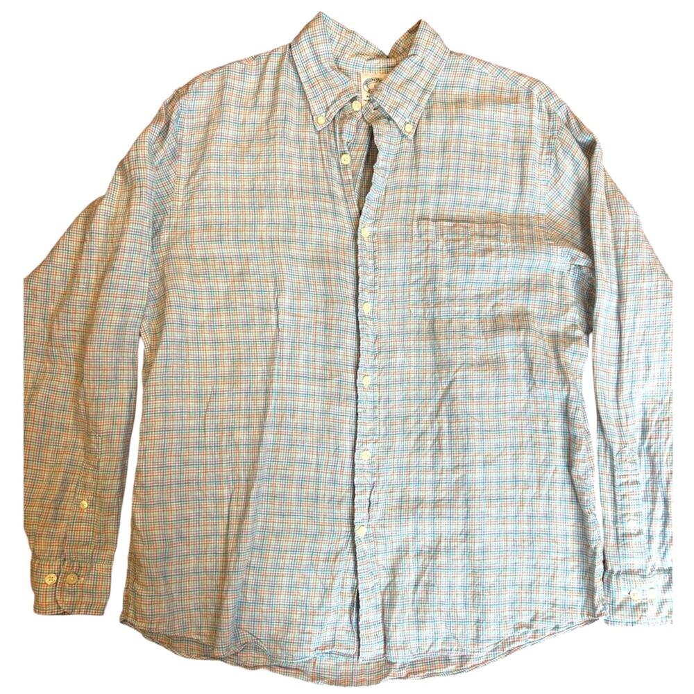 BROOKS BROTHERS Men's 100% Linen Button Down Shirt LARGE Micro Plaid Regent Fit - Picture 3 of 8